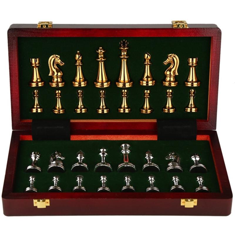 Luxurious Solid Wood Chess Set - Weighted Zinc Alloy Pieces, Folds for Easy Storage.