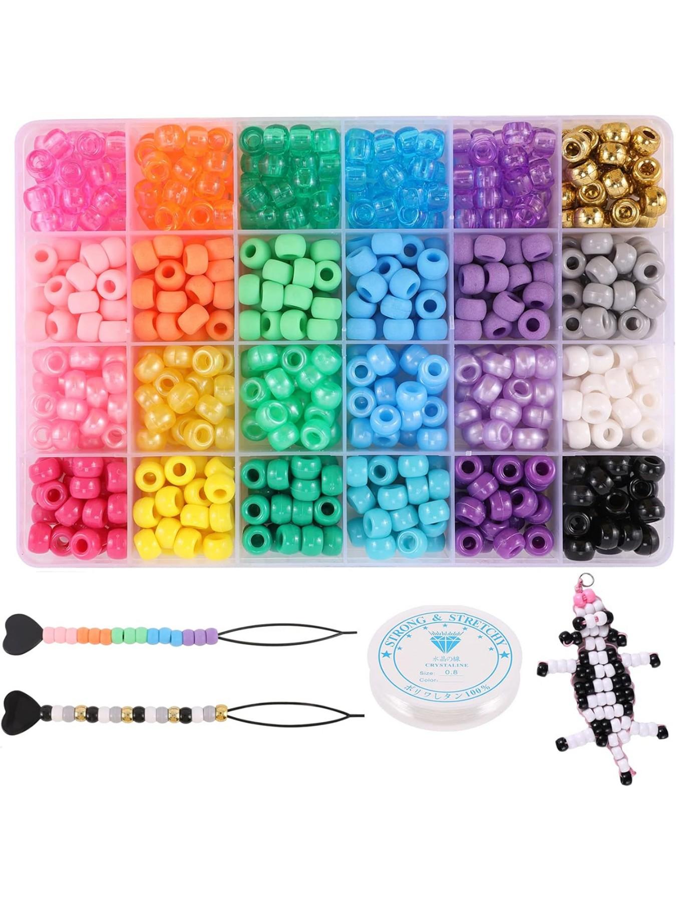 720pcs 24 Colors Pony Beads for Jewelry Making, Braided Hair Beads, Bracelet Kit, DIY Bracelets, Keychains, Fashion Gifts