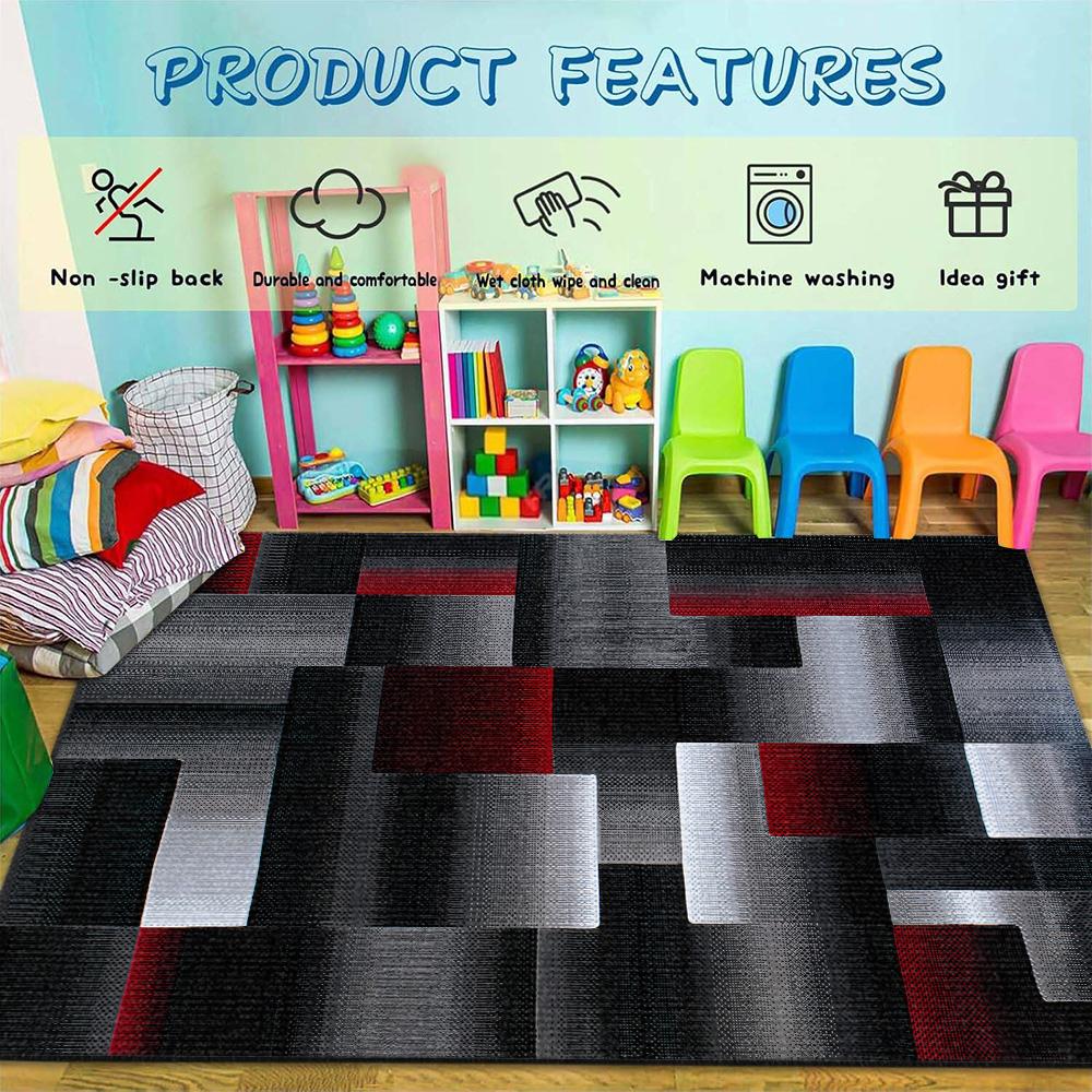 Black Red Gray Geometric Gradient Crystal Velvet Area Rug Non‑Slip Modern Living Room Rug Geometric Area Rugs Decorative Area Rug Geometric Design Rug#GeometricGradientRug #ModernHomeDecor #BlackRedGrayRug #AbstractBlockCarpet #CrystalVelvetRug