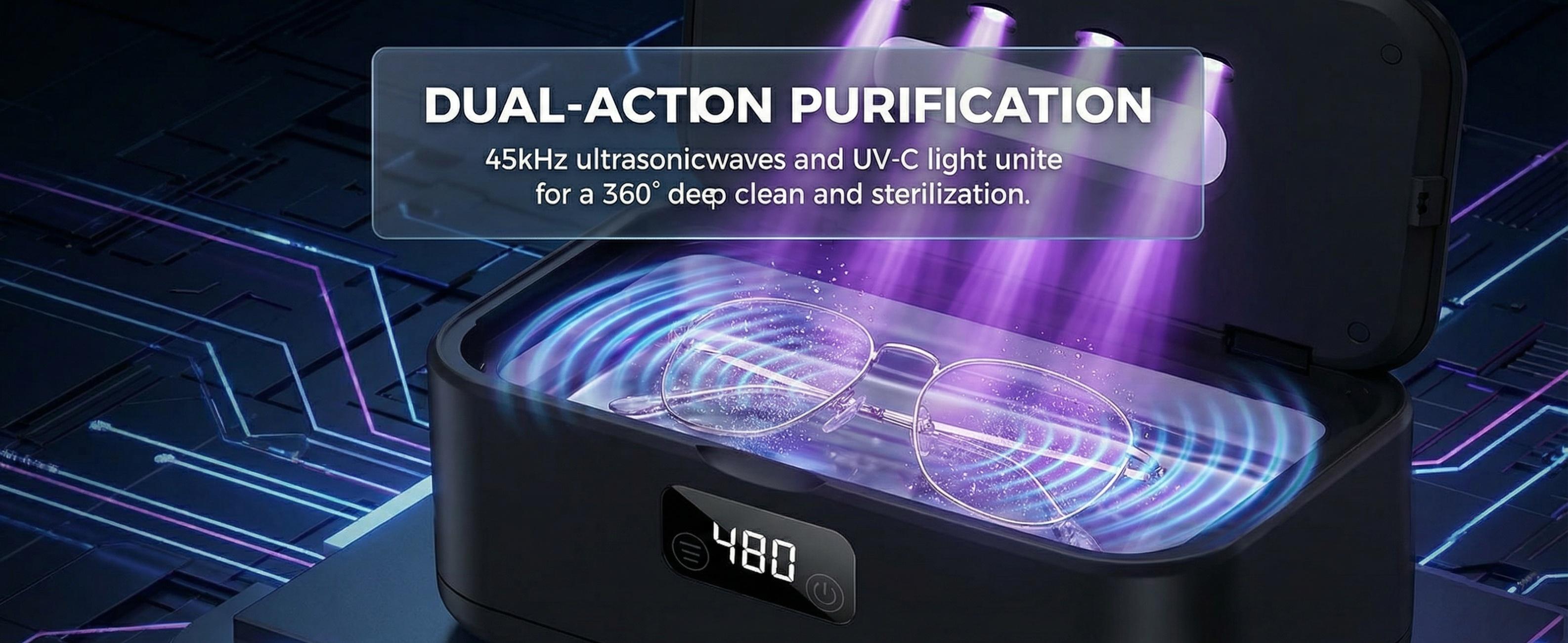 Ultrasonic Jewelry Cleaner with UV Sterilizer – 360° Deep Clean for Rings, Glasses & Watches, Portable Plug-In Washer