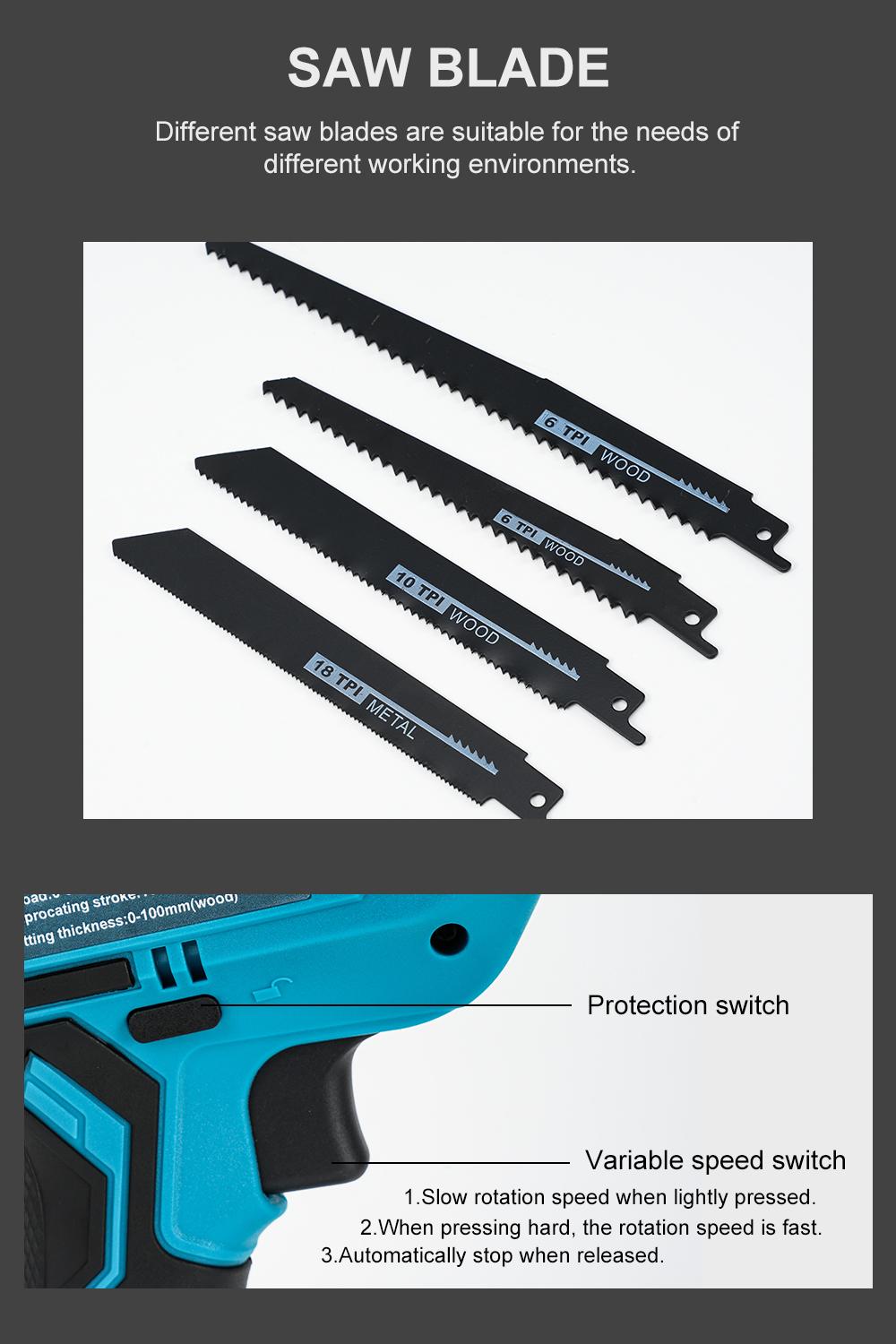 JSD-HOPE Electric Reciprocating Saw, HouseholdRechargeable Small Outdoor Hand-held ElectricSaw, Lithium Electric Saber Hand Chainsaw