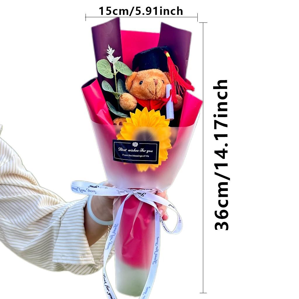 Doctor Bear Sunflower Doll Bouquet, Graduation Gift for Classmates, Teacher Appreciation Day Present, Creative Plush Flower Bundle