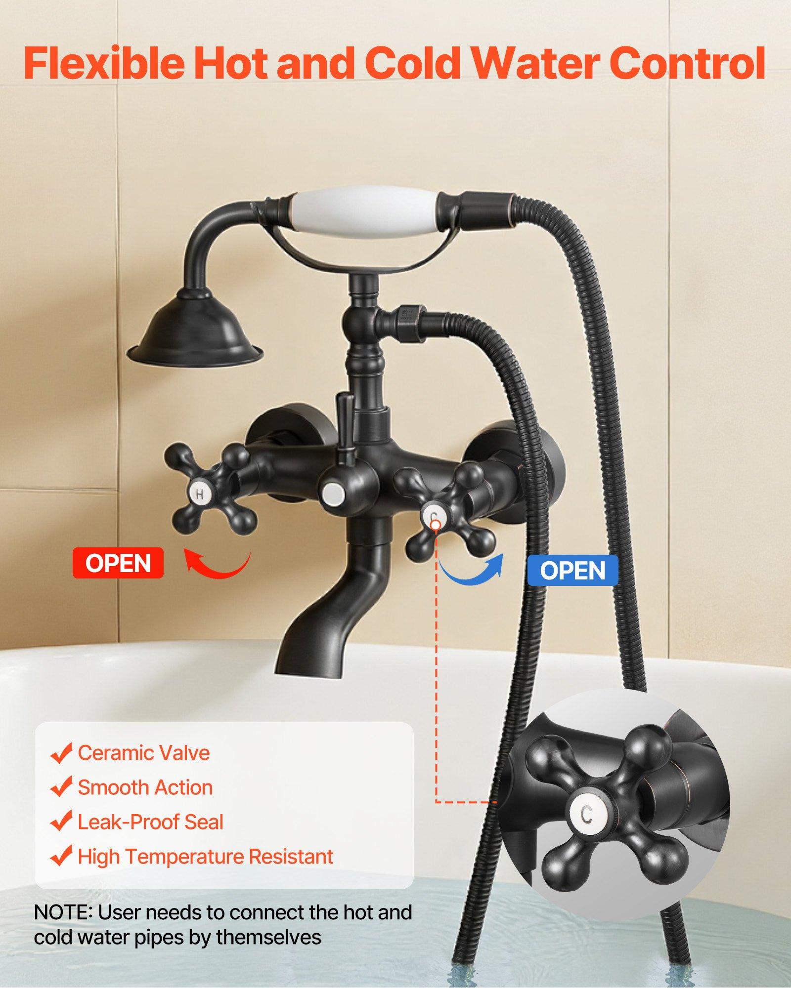VEVOR Clawfoot Tub Faucet, Wall Mount Bathtub Faucets with Handheld Shower, Vintage Oil-Rubbed Bronze Clawfoot Tub Filler Faucet Shower Kit with Adjustable Swing Arms 360 Rotation Spout for Bathtubs