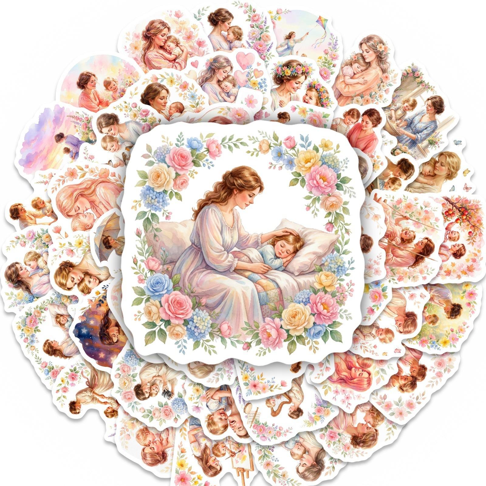 New watercolor Mother's Day floral stickers with motherly love theme, 50 sheets Ins-style gift packaging decoration stickers
