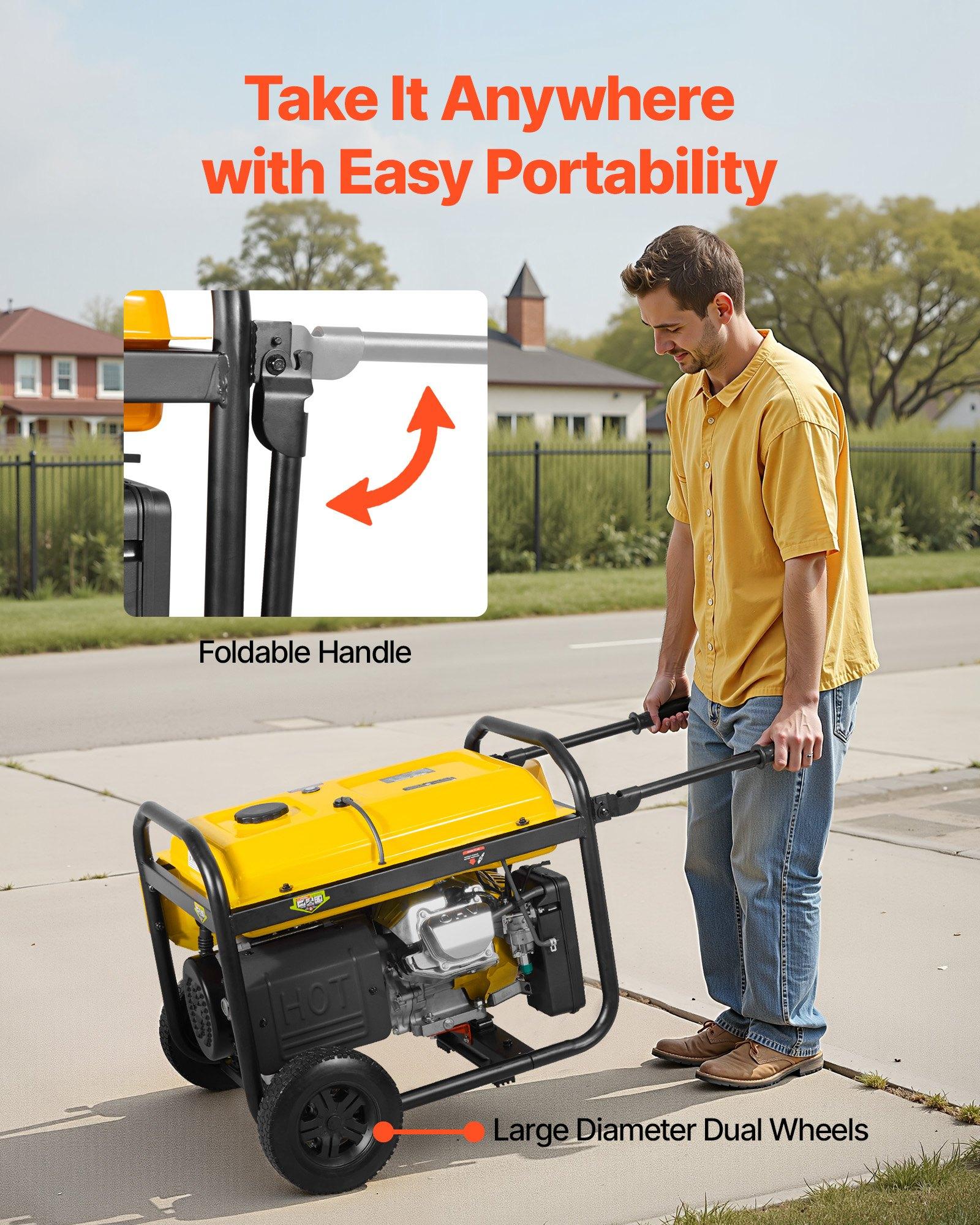 【Summerfinds】VEVOR Portable Generator, 9625W Peak Watt Home Generator, Backup Generators for Home with Foldable Handle, Electric Start, Gas Powered, CO Sensor, RV & Emergency Ready 30A & 20A Outlets, AVR
