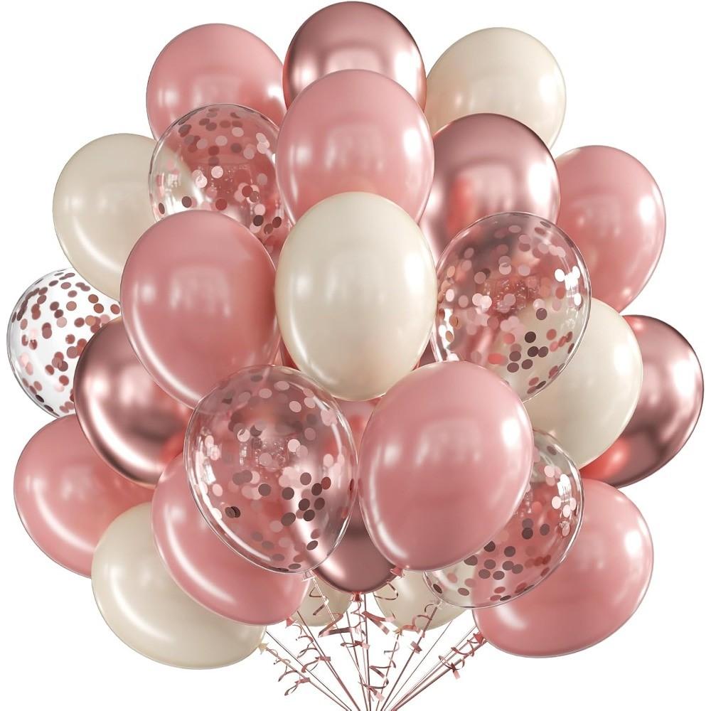 44 Pink and Rose Gold Balloon Set | 12 inch Pink, Beige, and Metal Rose Gold Paper Scrap Latex Balloons, Suitable for Baby Party, Children's Birthday, Girls' Party, Wedding Decoration, Anniversary Events, and Elegant Party Decoration