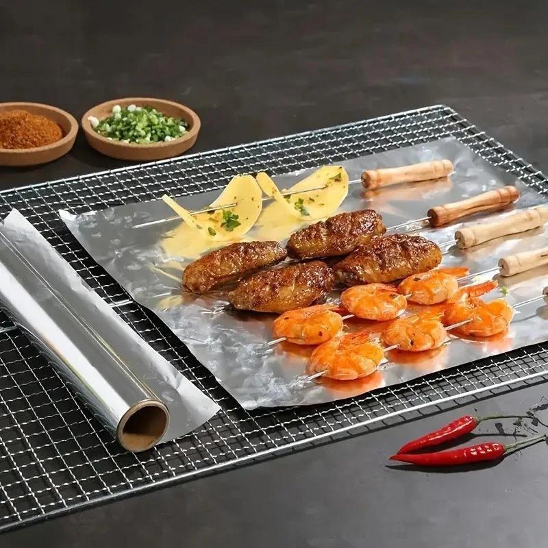 10-Meter Disposable Aluminum Foil Baking Paper, Oven-Safe Grill Mat for Non-Stick Cooking, Kitchen Grease Protection, Ideal for Baking & Grilling