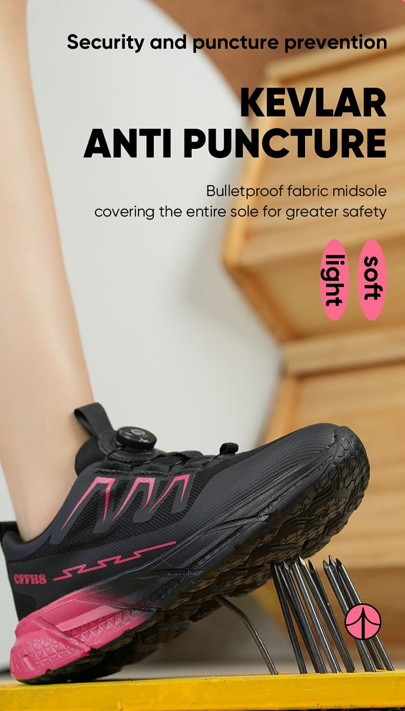 Women's steel-toe sports non-slip work shoes, made of breathable mesh material, with a rotary knob lace system, featuring anti-smashing, anti-piercing, shock-absorbing and wear-resistant properties. Footwear, Closed Girl Safety Boots Cover nurse