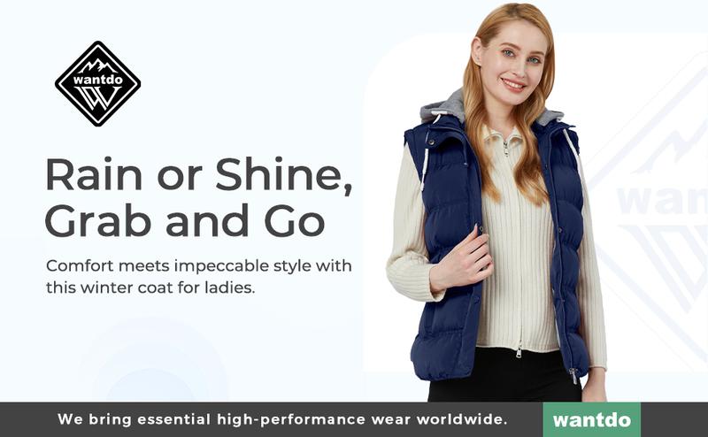 Women's Quilted Puffer Vest Thicken Warm Winter Coat with Removable Hood Womenswear Tops Comfort Hoodie Lady fall coat Basic Casual Women's Quilted Puffer Vest Thicken Warm Winter Coat with Removable Hood Womenswear Tops Comfort Hoodie Lady fall coat Basic Casual