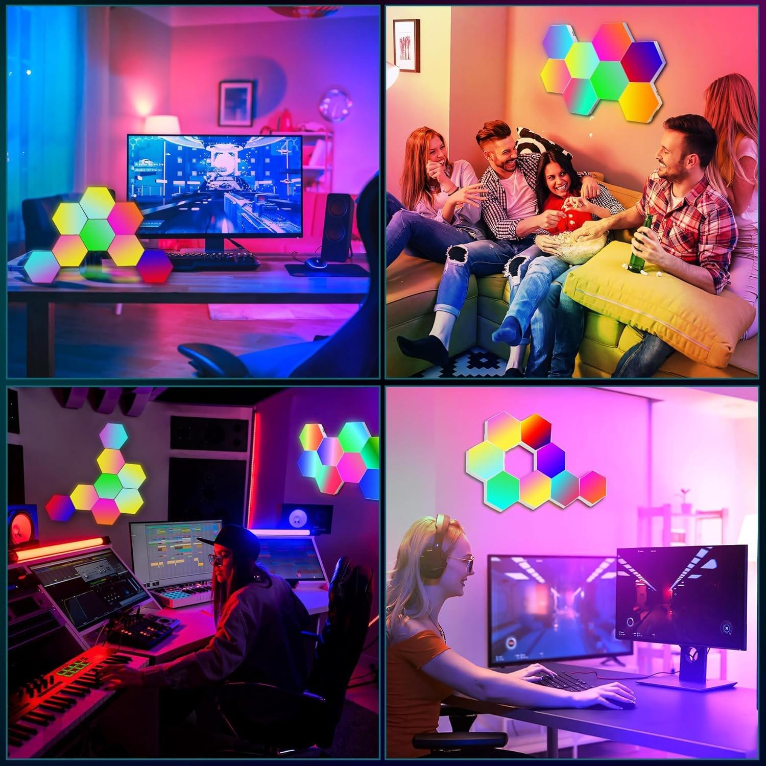 Hexagonal Wall Light Panel, Smart APP RGB Hexagon LED Modular Strip Remote Control, Music Sync Function for Gaming Room, Living Room, Bedroom