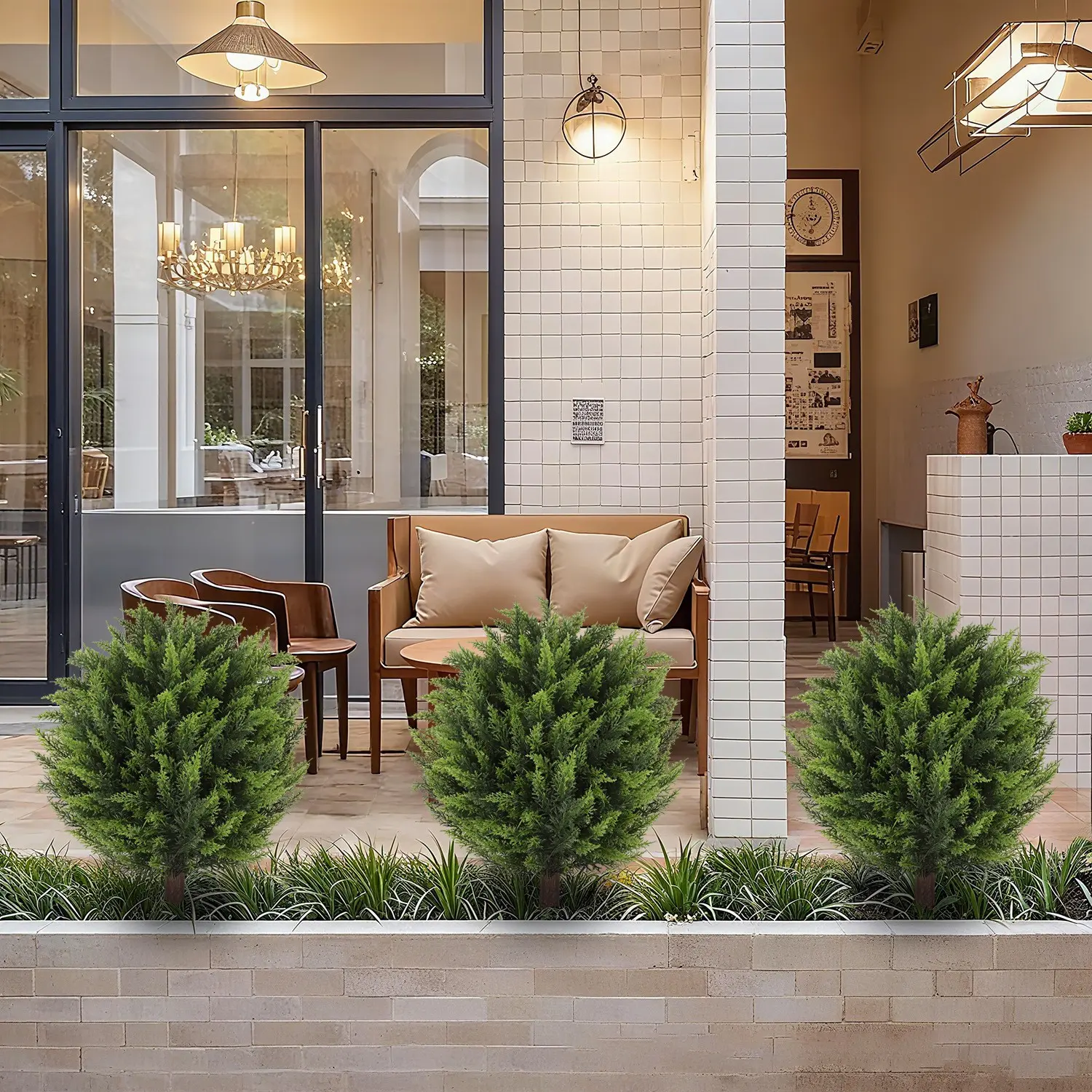 UV Resistant Artificial Cedar Topiary Trees, Faux Evergreen Shrubs, Ultra Realistic Fake Bushes, No Maintenance Outdoor Greenery