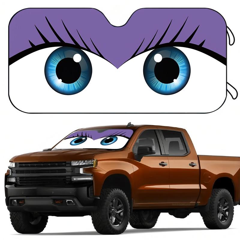 Creative Cartoon Eyes Car Sunshade, UV Protection, Foldable, Polyester, Fits RV and Suv, Front Windshield Protector, All Seasons