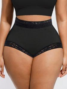 1 Count Women's Plain Contrast Lace Seamless Smooth Waist Shapewear Panties, Casual Tummy Control Butt Lift Shaping Shorts, Ladies Tight Fitting Bottoms, Elasticity Body Shaper Briefs, High Compressing Panty, Suitable for Daily Wear or Sports