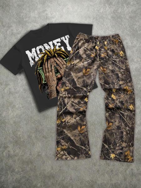 Men's Streetwear Striped Straight Leg Pants Set, Letter Print Design, Casual Hip Hop Style, Vintage American College Fashion