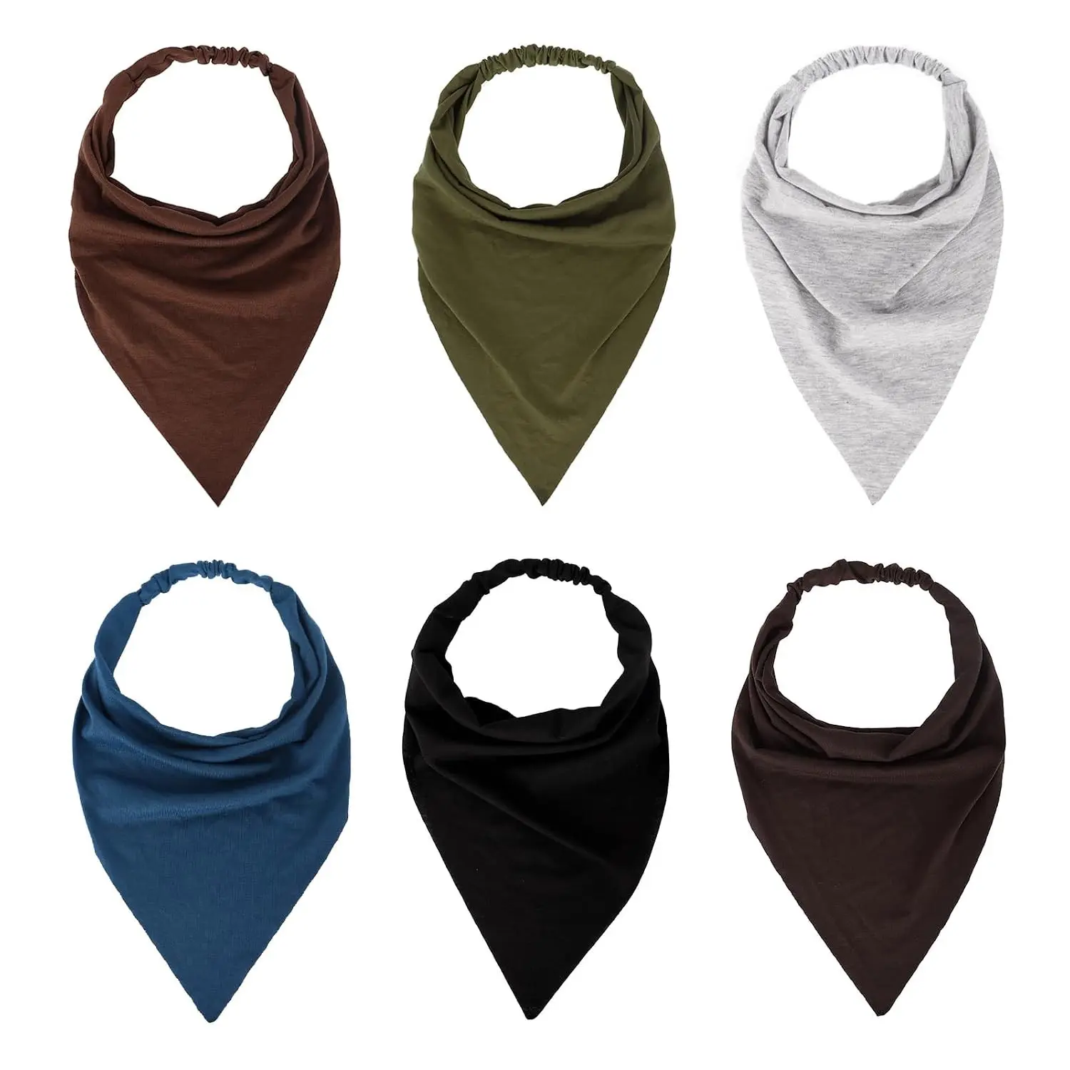 13 Inch 6 Pieces Soft Elastic Scarf Triangle Non Slip Bandana Head Scarves Headband (Deep Coffee/Dark Green/Gray/Brown/Blue/Black)