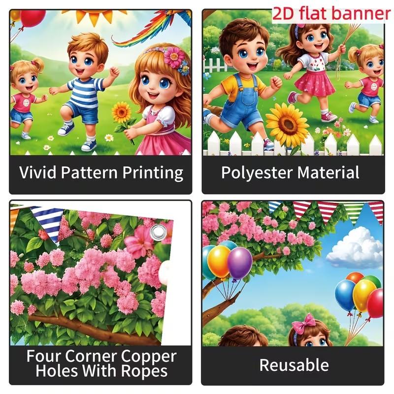 Happy Kids Spring Garden Backdrop Banner, Cartoon Sun Birthday Party Photo Backdrop, Kids Classroom Decor, Home Decor, Festival & Party Supplies