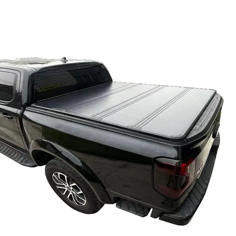 Durable Hard Folding Truck Bed Tonneau Cover - Compatible with 2005-2018 Nissan Frontier Short Bed & 2019 Ford Ranger 5FT Bed - Four-Fold FRP Construction - Weatherproof, Black