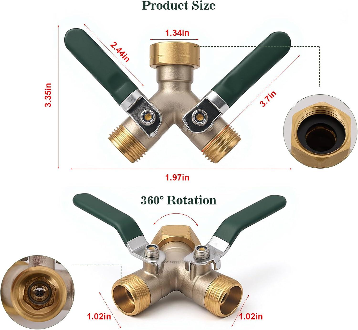 Brass Garden Hose Splitter 2 Way Heavy Duty Adapter, Y Splitter with Shutoff Valve Outdoor Faucet Splitter, 3/4 Inch GHT Thread Connection and Extended Handle Double Hose Bib Splitter Brass Garden Hose Splitter 2 Way Heavy Duty Adapter, Y Splitter with Shutoff Valve Outdoor Faucet Splitter, 3/4 Inch GHT Thread Connection and Extended Handle Double Hose Bib Splitter