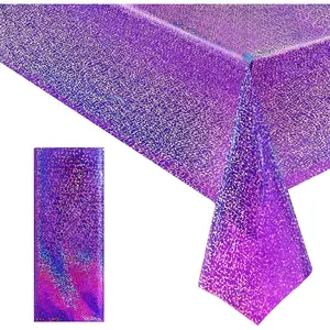 Just Shimmer Sparkling Holographic Laser Tablecloth - Shimmering, Waterproof, Easy to Clean - Ideal for Bachelorette, Birthday, Wedding, and Anniversary Party Decorations (Purple, 1)