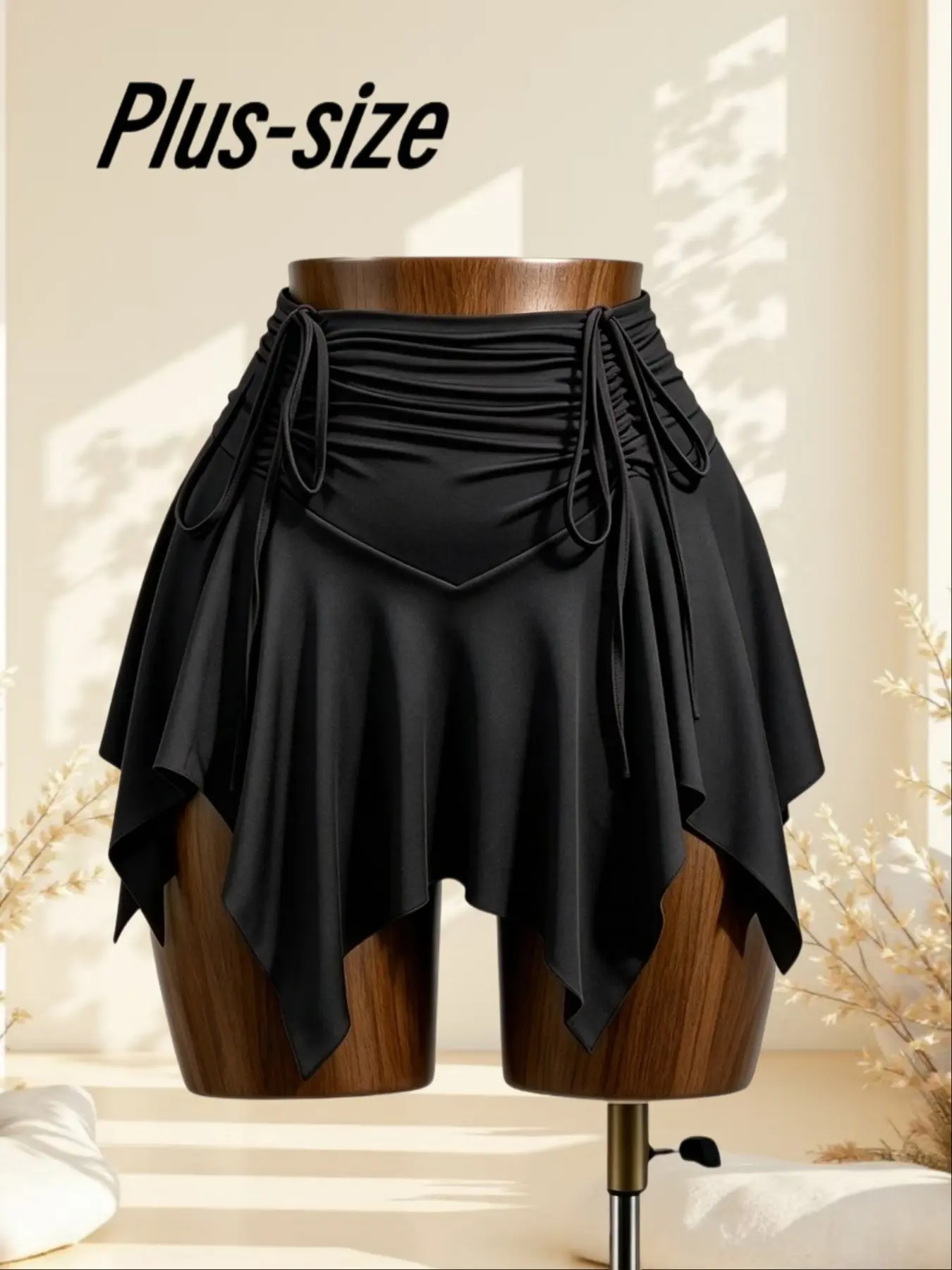 Plus Size High Waist Drawstring Adjustable Asymmetrical Ruffle Short Skirt, Sweet Cool Street Style, Slimming Fit Casual Half Skirt Bottom for All Seasons Ruffled Hem Skirt, Casual Fitted Skirt, Casual Skirts