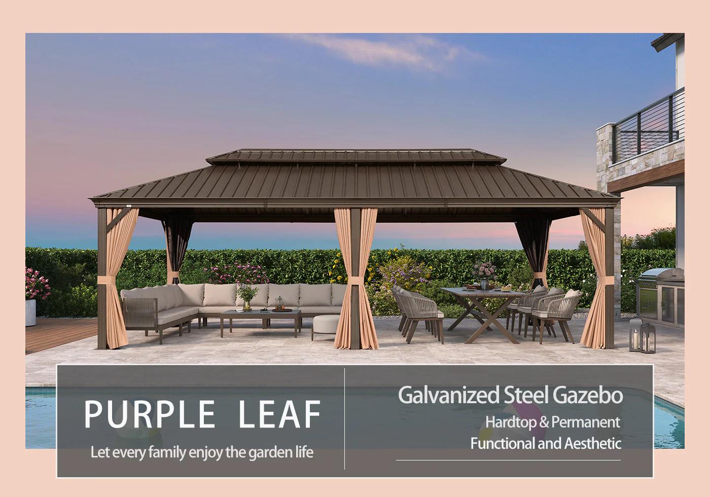 PURPLE LEAF 12' x 16' Outdoor Hardtop Gazebo For Garden | Double Roof Aluminum Frame | Bronze