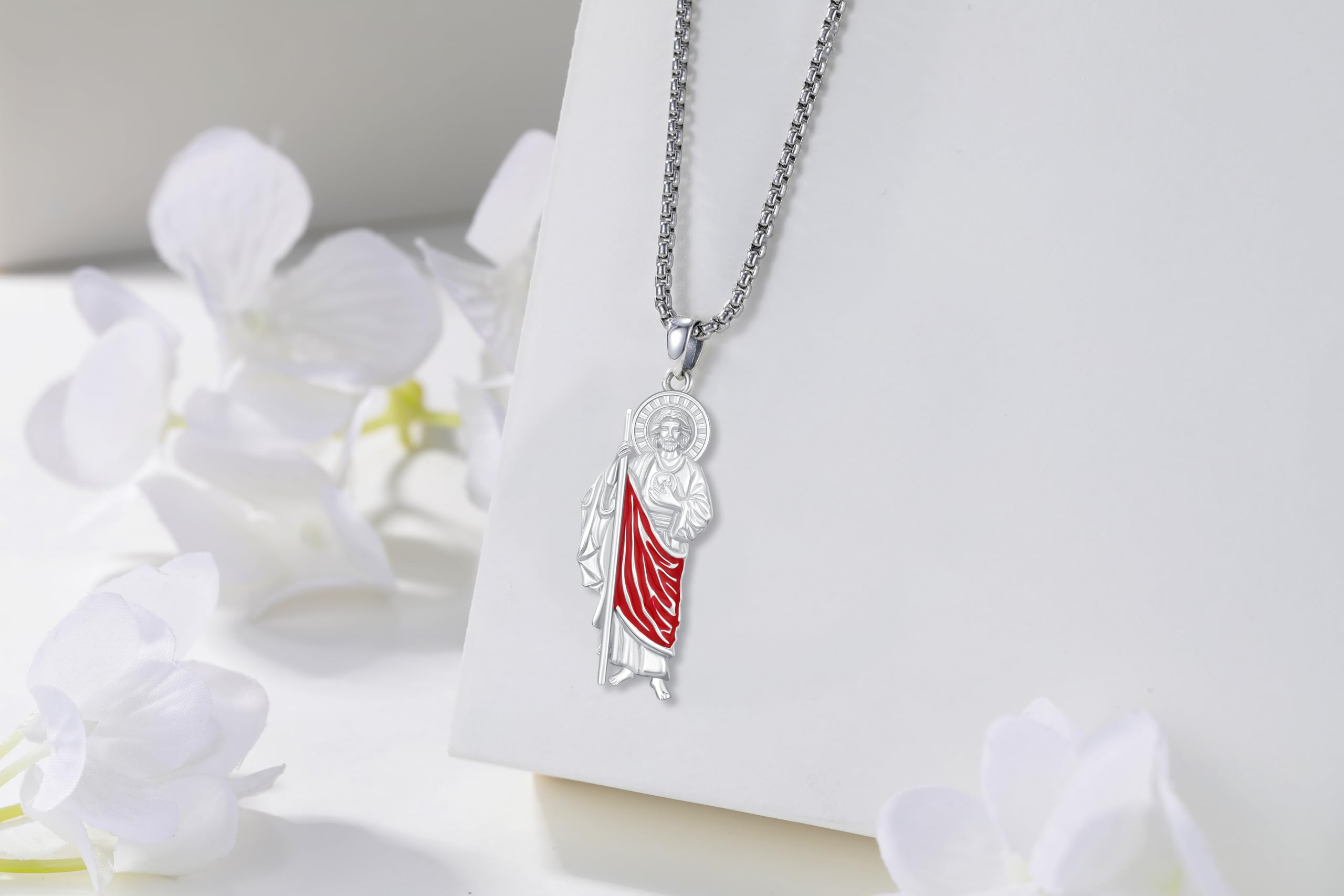 Thanches 925 Sterling Silver San Judas Necklace St. Jude Medal for Men Women Religious Hope Protection comfort Pendant Jewelry Gift