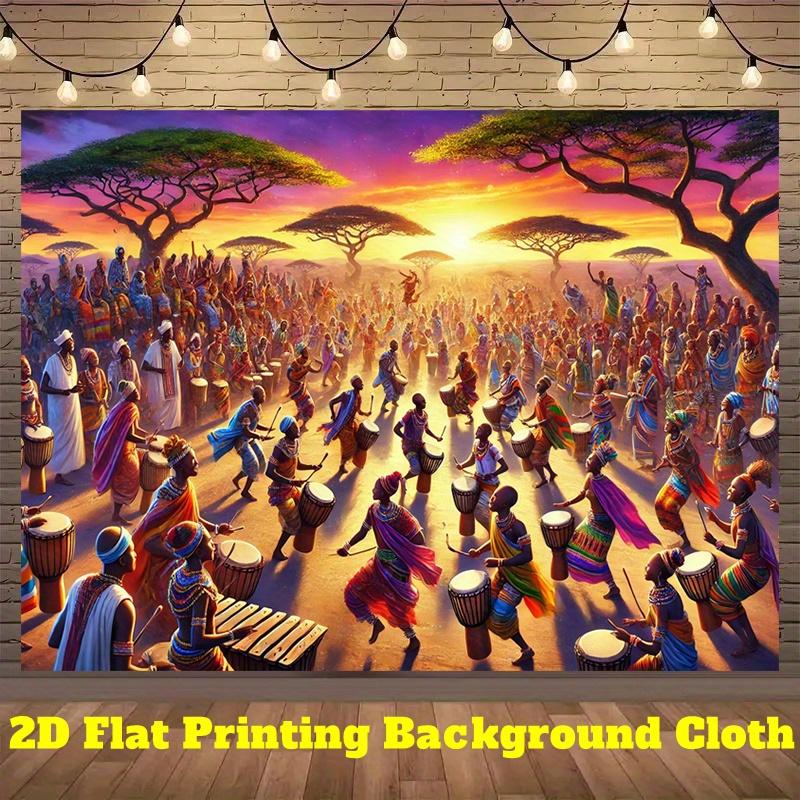 1pc African Tribal Party Backdrop Banner - Vibrant Drummers & Acacia ...