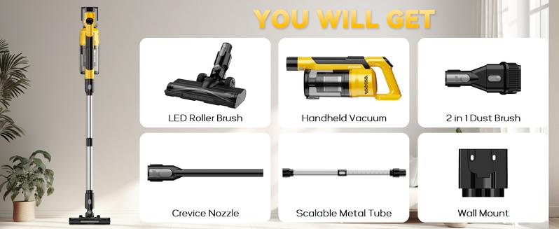 【No Batteries】350W Cordless Vacuum Cleaner for Dewalt 20v Battery/ for Milwaukee M18 Battery/ for Makita 18V Battery, 35kPa Brushless Lightweight Stick Vacuum with 3 Mode Suction,6 in 1 Stick Vacuum Cleaner with HEPA for Floor,Carpet, Car