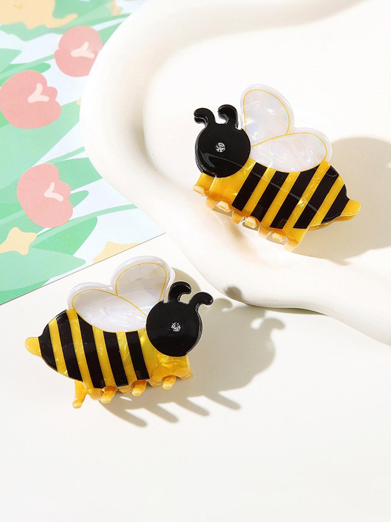 2pcs Ladies' cute bee hair claws, fun cartoon hair accessories, fashionable diamond embellishments, suitable for elegant semi tied hair, parties, campuses, offices, daily casual hair accessories