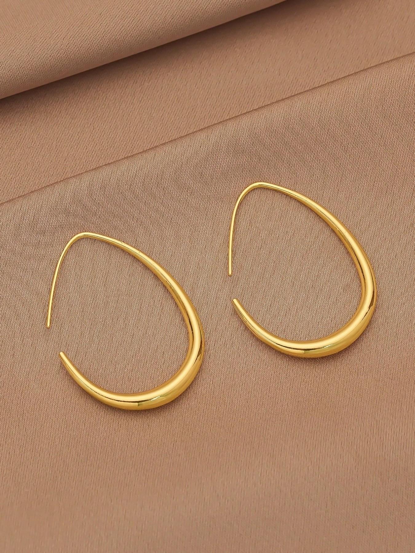 Lightweight Teardrop Hoop Earrings for Women, Large Oval Pull Through Hoops, High Polished Statement Jewelry Gift