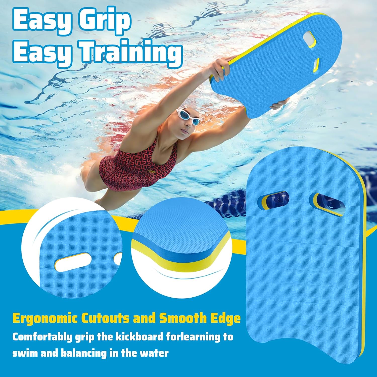 Swimming Kickboards with Two Handles, 17x11x1 in Swim  Aid for  Level, Floating Board for Swim Learning, Exercise, Fitness, Exercise