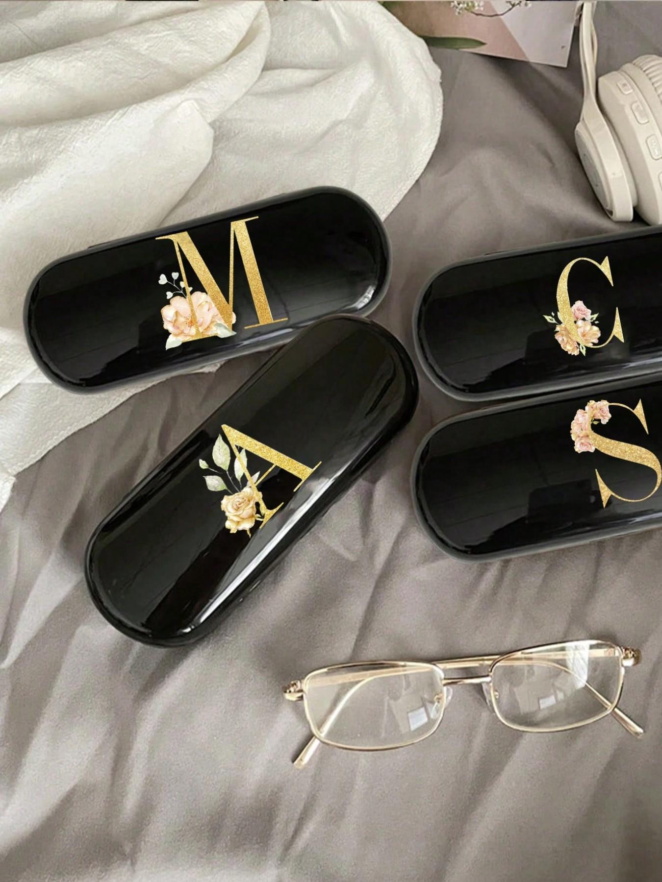 One cream-colored solid eyewear case, Glasses holder, easy to carry, waterproof and dustproof. Letter eyeglass hard case, letter pendant eyeglass case