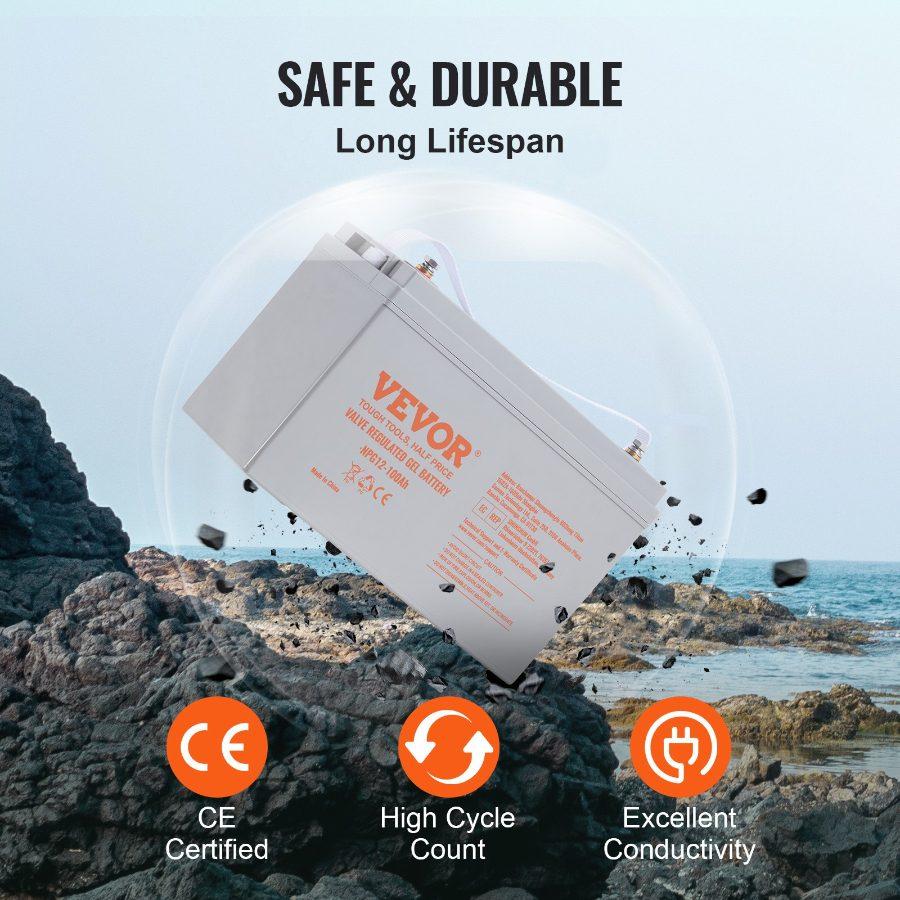 VEVOR 12V 100AH AGM Deep Cycle Batteries, 800A Low Self-Discharge Secondary Rechargeable Battery with Terminal Posts, for Boat, Solar Off-Grid Systems