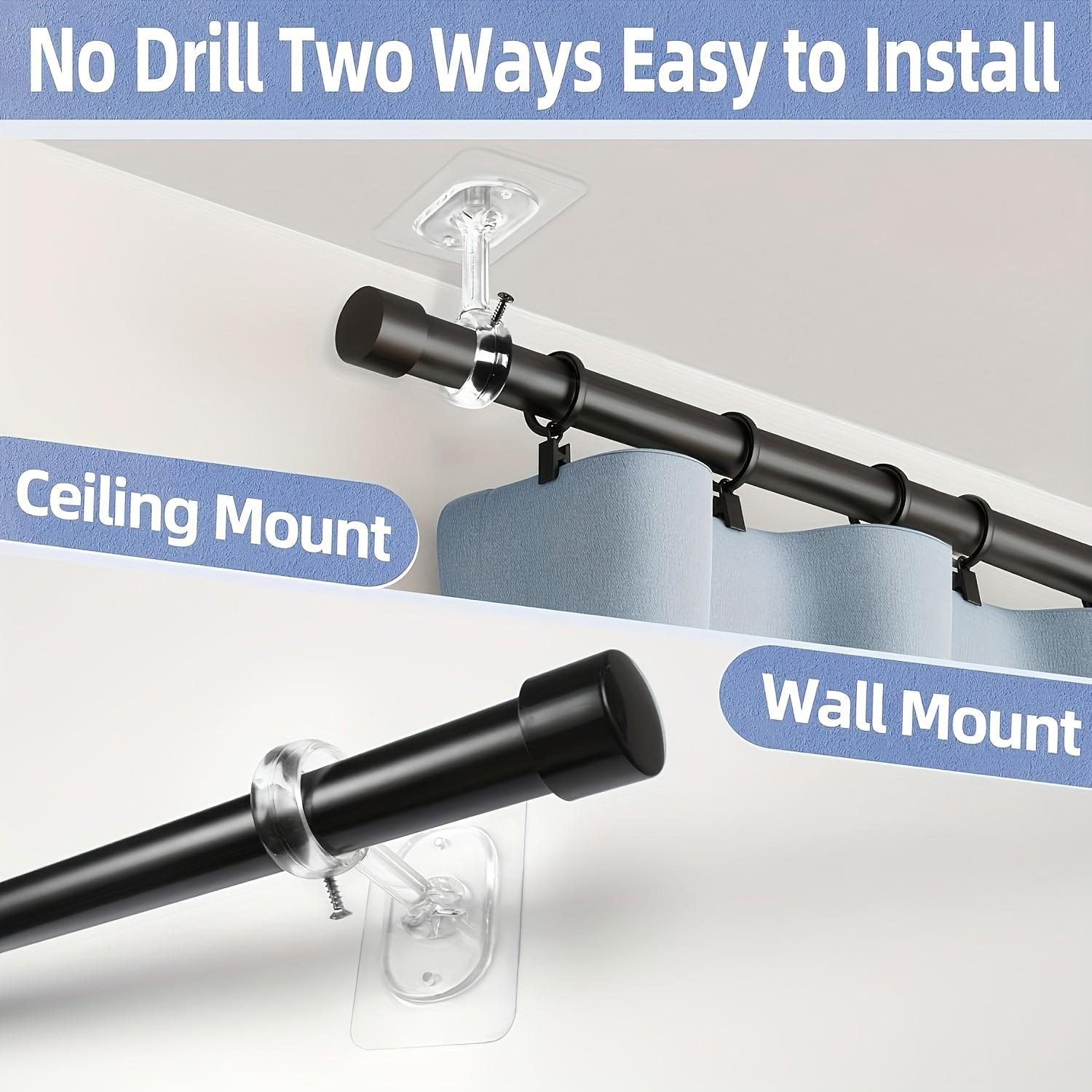 No-Drill Ceiling Curtain Rod Bracket Set (2 Pieces), Self-Adhesive Adjustable Heavy-Duty Wall-Mounted Brackets for Blackout Curtains