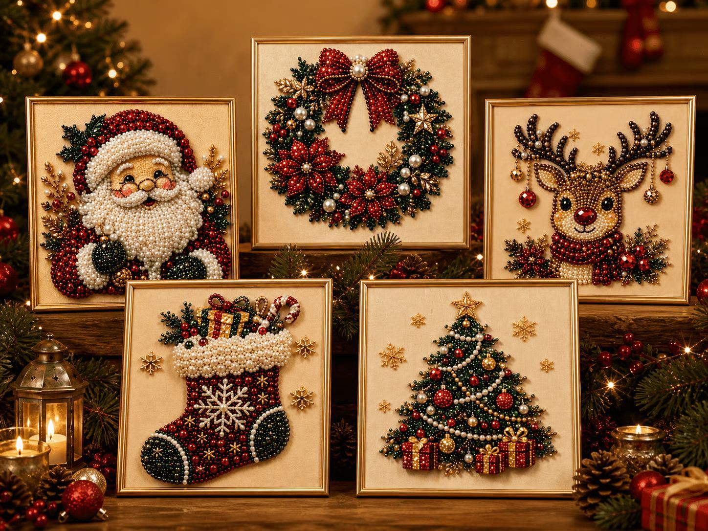 10"x10" Christmas Themed Pearl Art DIY Kit, Warm And Cute 3D Diamond Painting Craft, DIY Home Decor Wall Art, DIY Seasonal Party Gift For Beginners