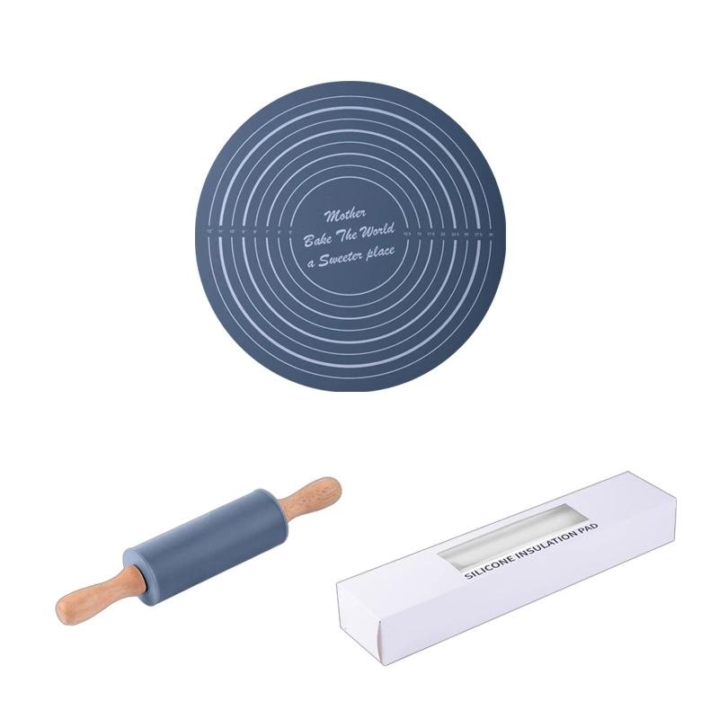 Dough Kneading and Rolling Pin Baking Set – Rolling Pin and Dough Mat Set, easily make cakes and dough, includes a round mat set, a must-have kitchen baking tool for home bakers and cooking enthusiasts