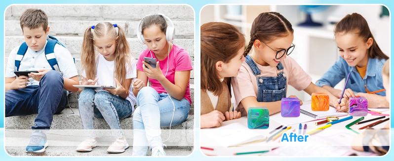 4Pcs Fidget Toys Squishy Stress Cube, Stress Balls for Kids & Adults, Anxiety Stress Relief, Ice Squishy Cube & Sugar Balls, Sensory Toys for Kids with Autism, Fidgets for Classroom Prize