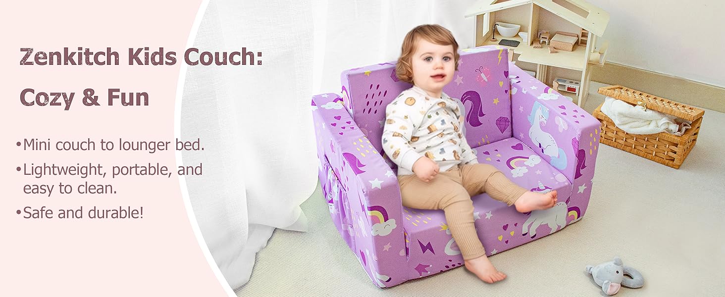 Kids Couch, 2-in-1 Toddler Sofa Fold Out, Soft Toddler Chair for Boys and Girls, Convertible Sofa to Lounger- Ideal for Napping, Reading, and Playing Kids Couch, 2-in-1 Toddler Sofa Fold Out, Soft Toddler Chair for Boys and Girls, Convertible Sofa to Lounger- Ideal for Napping, Reading, and Playing