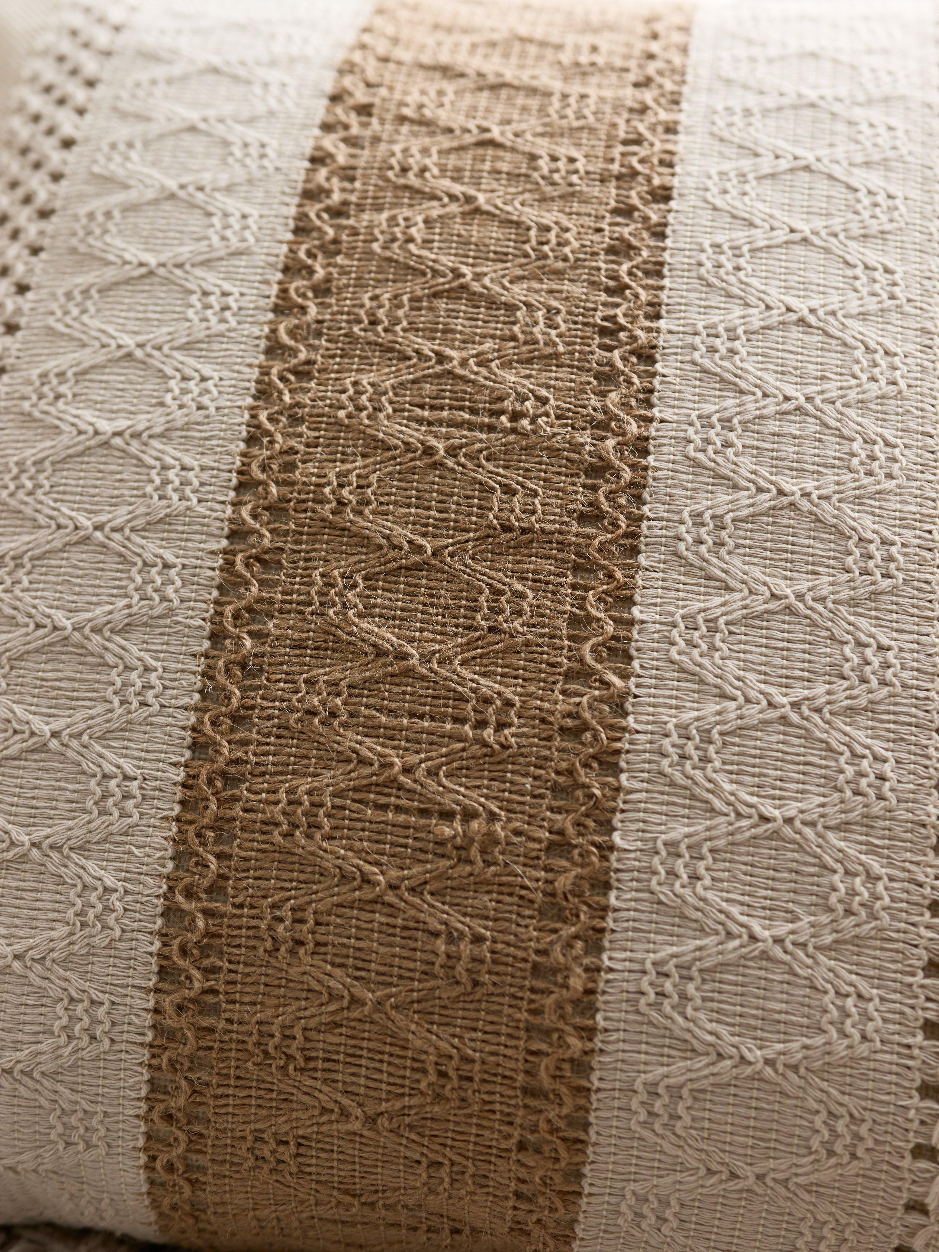 DRAGUE Boho Throw Pillow Covers, 17.7x17.7 in Set of 2 Beige Brown Farmhouse Textured Embroidered Striped Cushion Covers for Couch, Bedroom Home Decor (No Inserts Included)