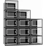 X-Large Durable Plastic Stackable Shoe Storage Boxes (12 Pack) - 10kg/22lbs Capacity, Dust-Protecting Modular Bins, Shoe Storage Solutions for Closet Organization to Get Organized (Black)
