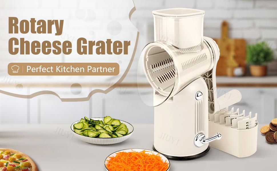 Rotary Cheese Grater with Handle, 5-in-1 Cheese Grater Hand Crank, Strong Suction Base for Fruit Vegetables Nuts with Blade Storage Box  idea de snack  Utensils gear foodie modern kitchen tools timesaver Green