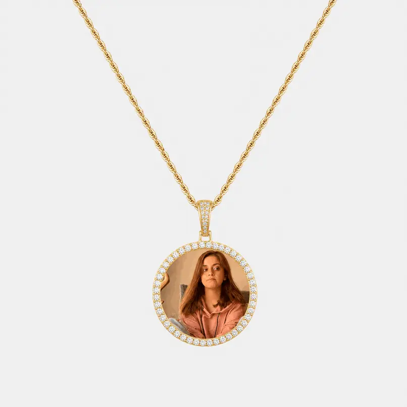IH Iced Out Custom Photo Round Medallion Pendant Necklace 18K Gold Plated Natural Sri Lanka Zircon Hip Hop Jewelry for Men Women