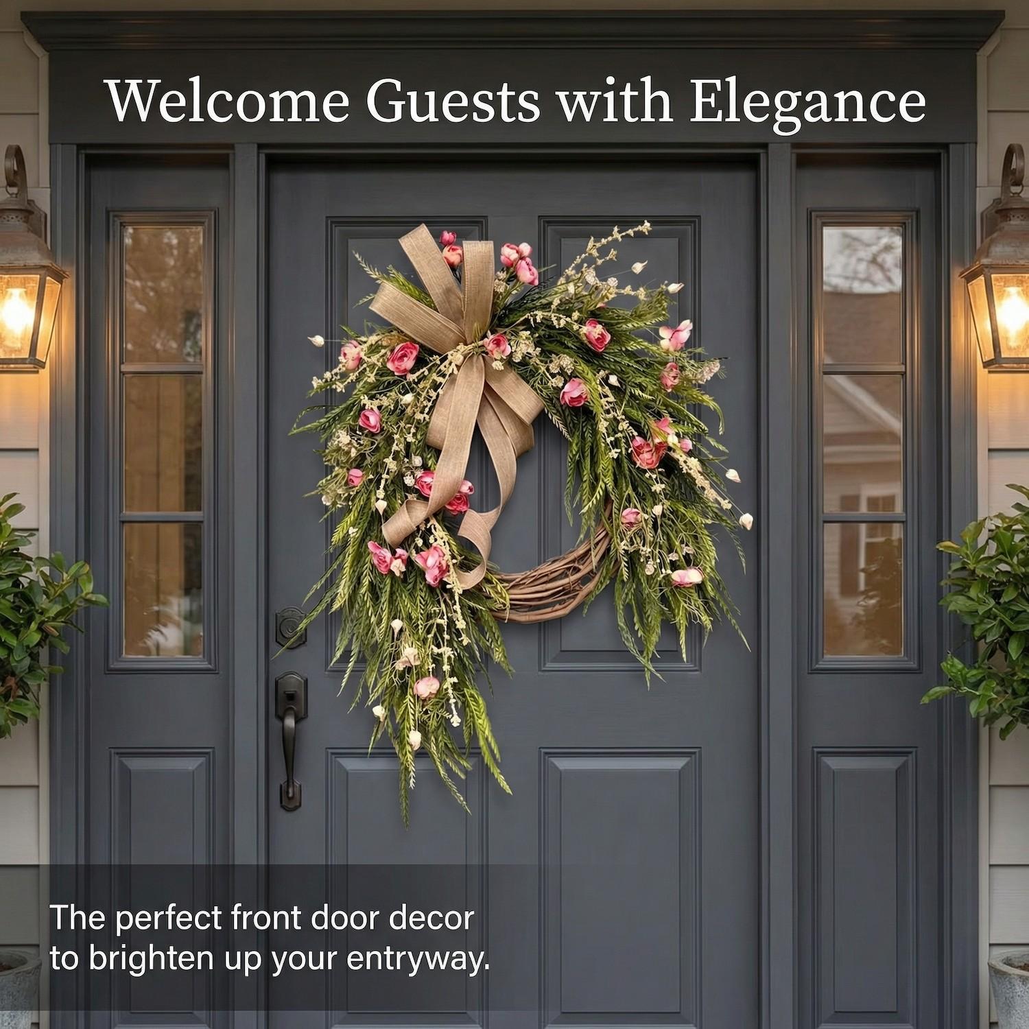 Rustic Spring Summer Wreath, Rose Artificial Decorative Wreath, 40cm/45cm/50cm Floral Door Hanging, Perfect for Weddings and Home Décor