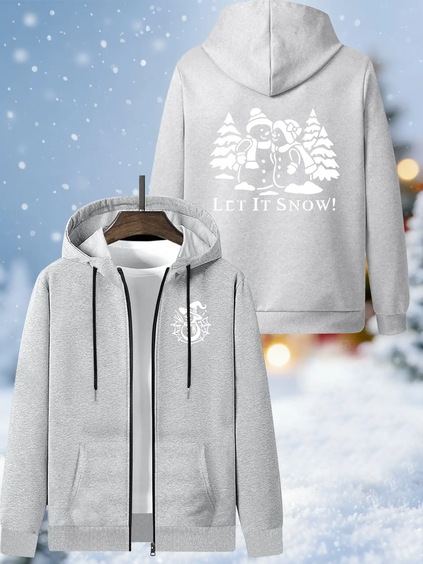 Winter Cool Graphic Hooded Zipper Jacket, Casual Long Sleeve Outerwear, Funnel Collar, All Seasons, Daily Fashion Top