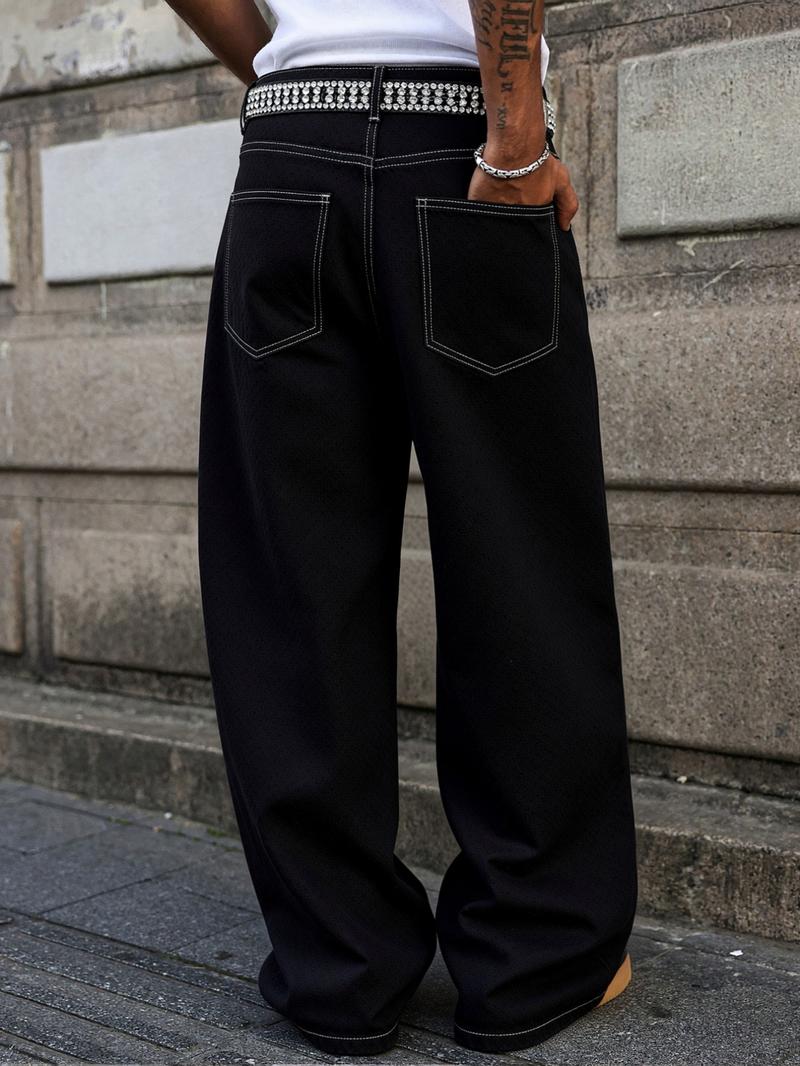 Men's American Vintage Wide Leg Straight Jeans, All-Season Distressed Denim Jeans, Casual Loose-Fitting Streetwear