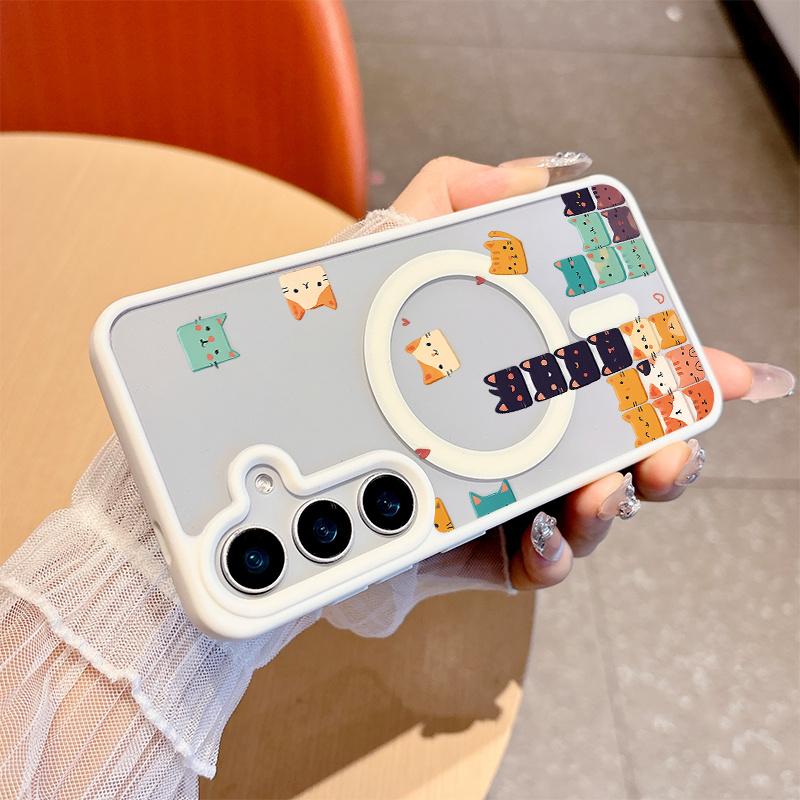 Cute and Colorful Cartoon Cat Blocks Magnetic Bare-Hand Feel drop-proof and scratch-resistant protective case for Samsung Galaxy S22 S23Fe S24 S25 Plus Ultra An excellent gift choice