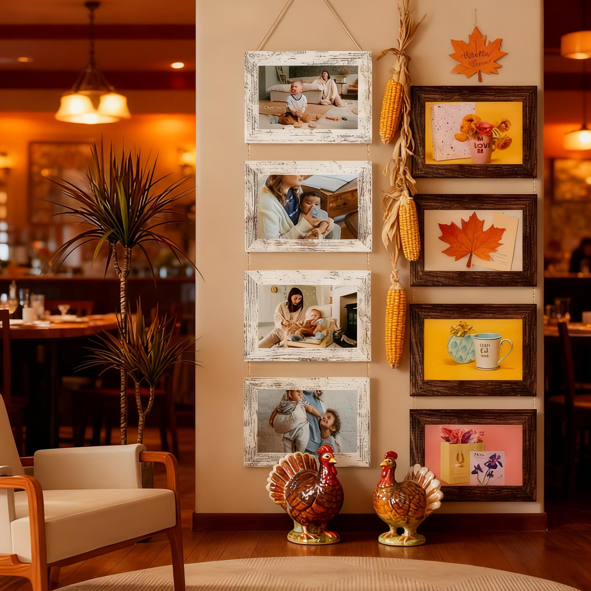 4-link wooden frame with glass - featuring a rotating plate, a 4x6 size photo display stand for collage, a hanging art wall tabletop display stand - for homnd - for home decoration, room aesthetic decoration - wedding, moving house, Christmas, Halloween