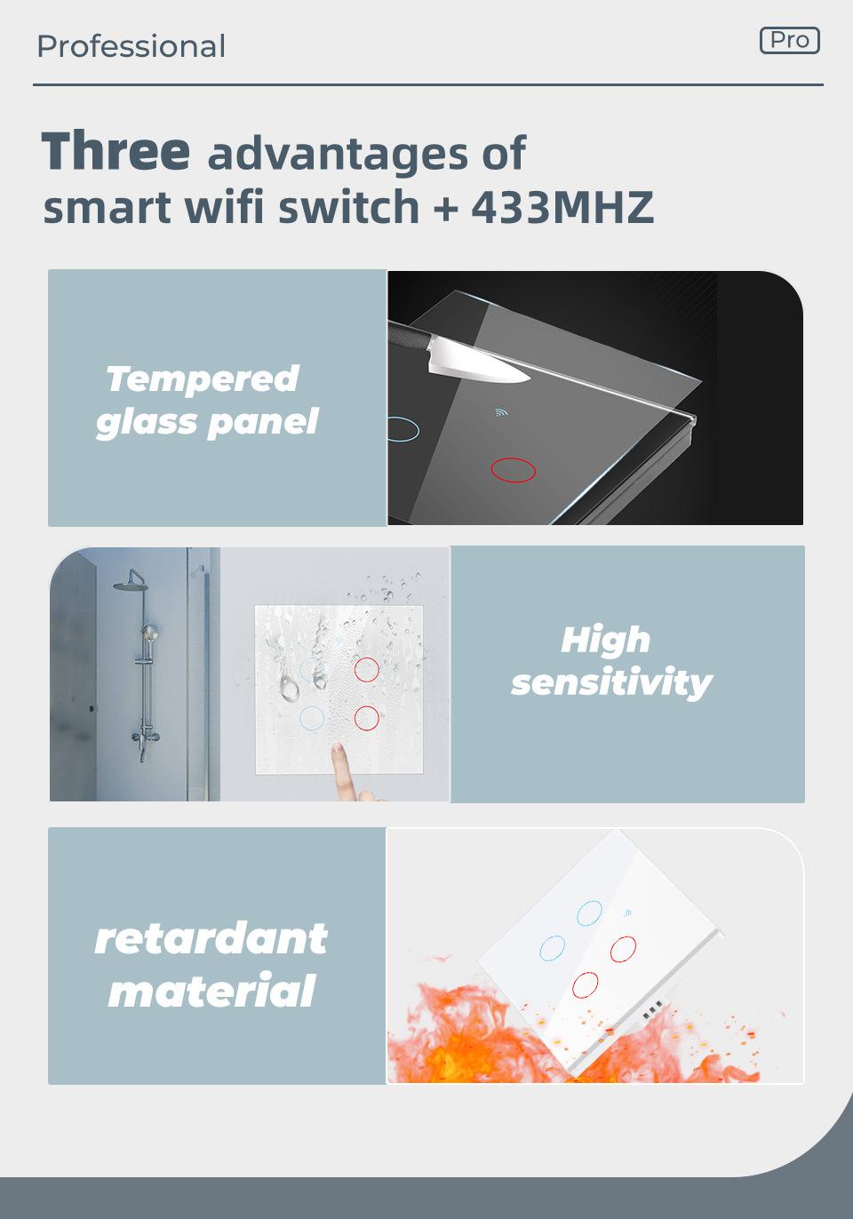 Smart Home Wall Touch Switch, WiFi Bluetooth-compatible RF Control, Steel Glass, APP Voice Timer, Remote 433 Control, Modern Light Switch lights switch