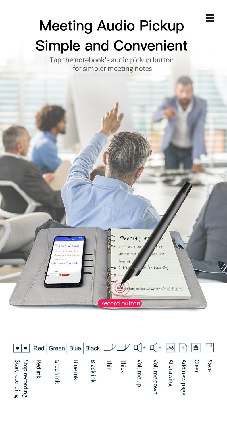 New Product Ai Notebook Smart Sync Pen Ai Document Correction Ai High Efficiency Office Smart Notebook With Ai Software Device Smartphone bible study supplies Black