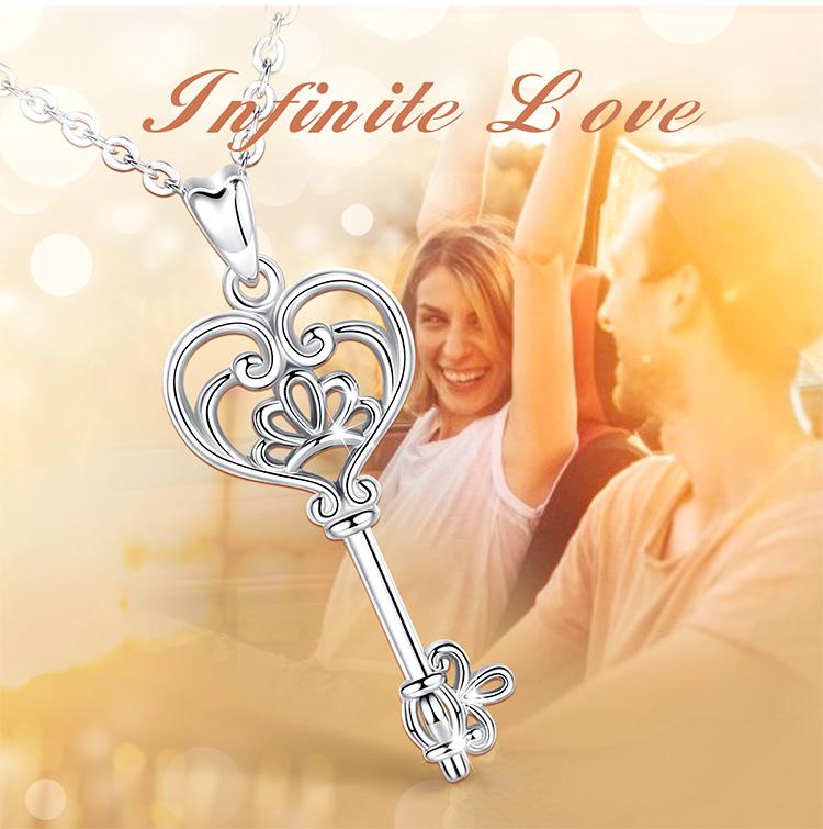 Solid 925 Sterling Silver Infinite Love Key Pendant for Women, Eternal Romance Two Hearts Necklace With Chain, Perfect Jewelry Gift for Her Solid 925 Sterling Silver Infinite Love Key Pendant for Women, Eternal Romance Two Hearts Necklace With Chain, Perfect Jewelry Gift for Her